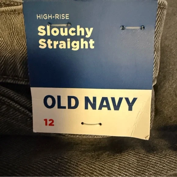 Old Navy High Rise Slouchy Straight Jeans Women 12 Charcoal Button Fly NWT - Picture 8 of 12